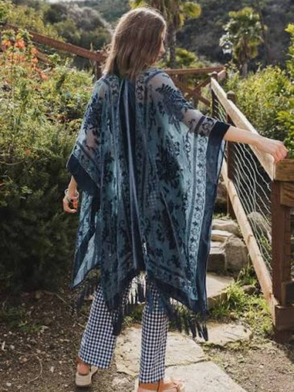 Velvet Mesh Tapestry Tassel Kimono